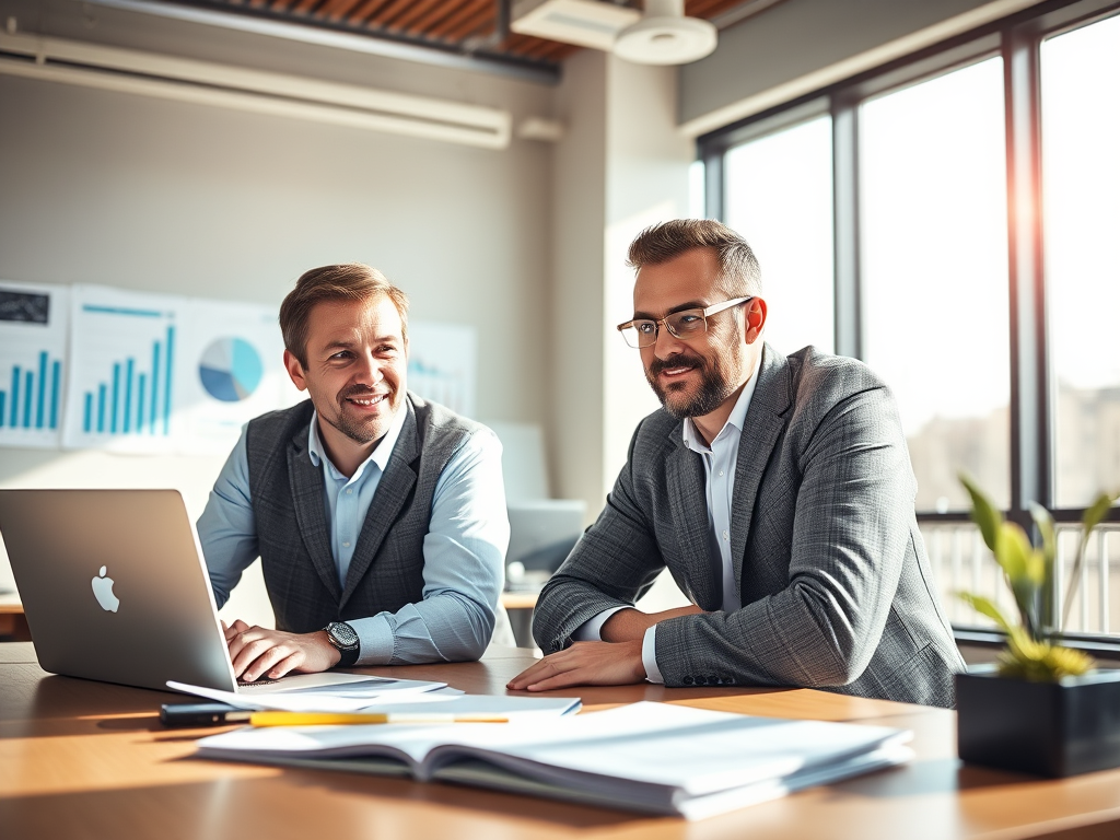 Reunión ejecutiva con consultores y directivos analizando dashboards estratégicos y KPIs corporativos, representando la consultoría estratégica en datos.